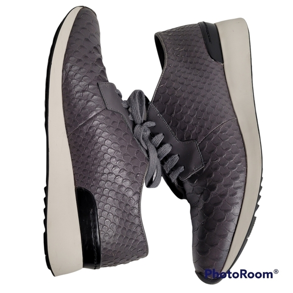 Vince Raynor Grey Python-print Leather Trainer Ceramic Lace Up Sneakers - Picture 4 of 10